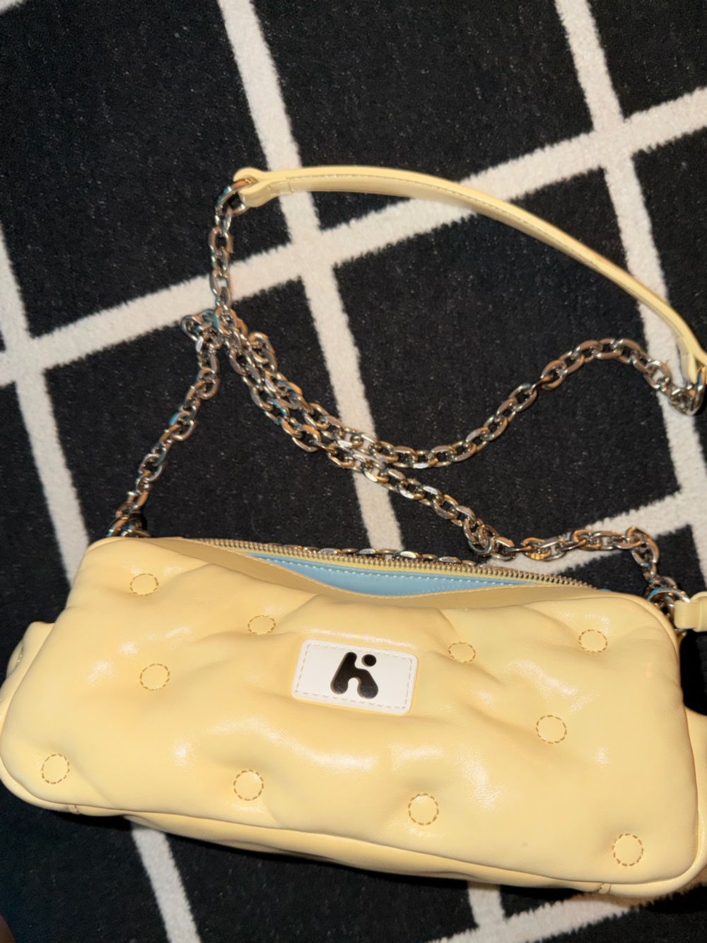 Karak Yellow Quilted Chain-Handle Shoulder Bag Silver Chain - Picture 9 of 10